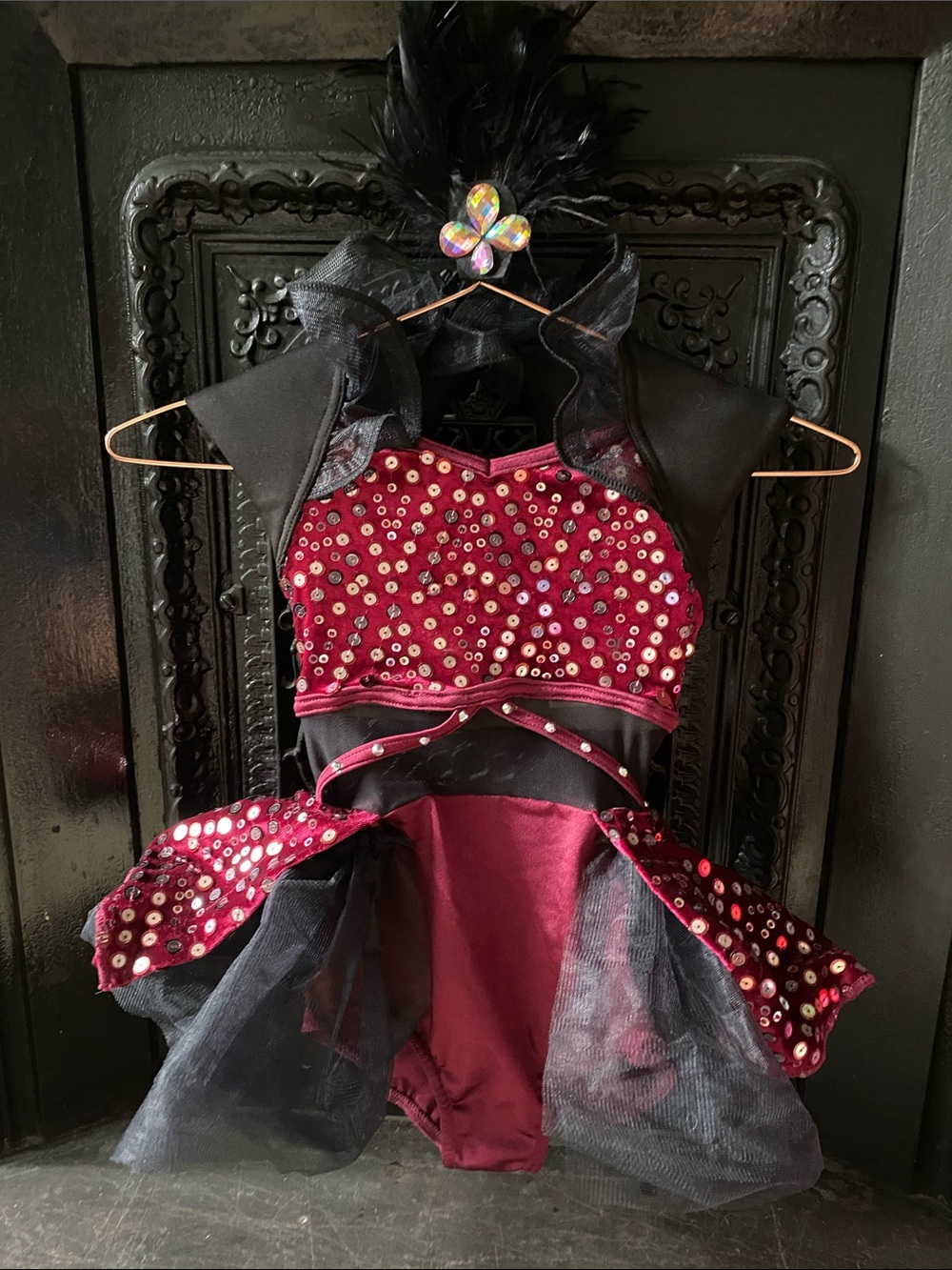 Weissman Burgundy and Black Sequin Dance Costume